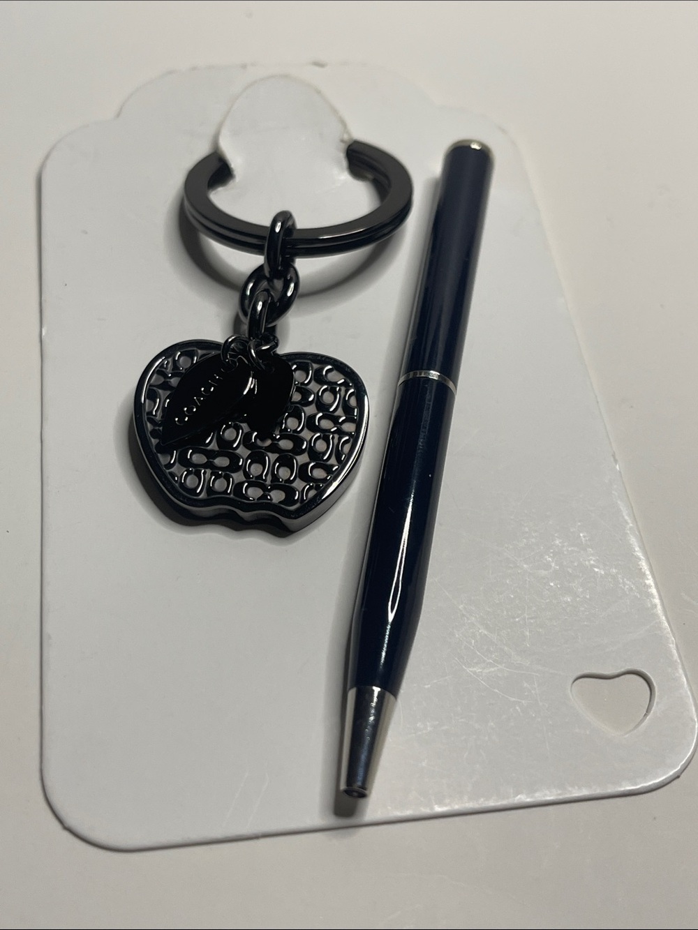 Coach Gunmetal Apple Heart Keyring Charm and Coach Pen - Picture 5 of 5
